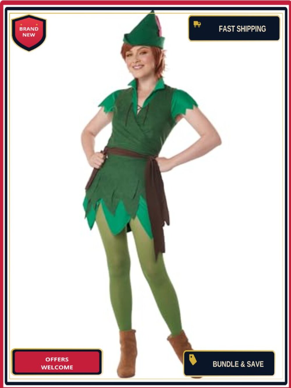 California Costumes Peter Pan Adult Women's Costume Tunic Vest Hat Tights